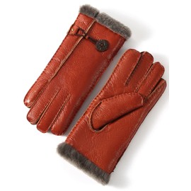 YISEVEN Women's Merino Sheepskin Shearling Leather Gloves Mittens Sherpa Fur Cuff Thick Wool Lined and Heated Warm for Winter Cold Weather Dress Driving Work New Year Gifts, Red Suede Medium
