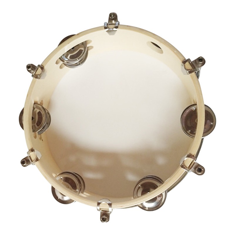 8 Inch Tambourine Handbell Hand Drum with Double Row Jingles