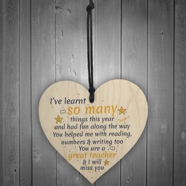 RED OCEAN Gifts For Women Thank You Teacher Leaving Gift For Her Nursery Wooden Heart Plaque Childminder Friend