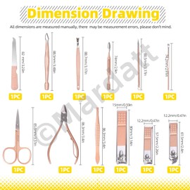 Mardatt 12Pcs Manicure Set Includes Nail Clippers, Nail Care Tools and Leather Travel Case 12 in 1 Nail Professional Grooming Kit Nail Clippers Set Pedicure Tools Kit for Women Men (Rose Gold)