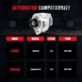 GDSMOTU New Alternator Compatible for Toyota for Highlander V6 3.0L 2001-2003 for Lexus for RX300 V6 3.0L 1999-2003, 100Amp/12Volt High Output Alternator Replaces 102211-0840 AND0184