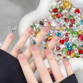 50pcs Luxury Nail Charms Gems Shiny Colorful Nail Art Rhinestones Mix Styles 3D Candy Star Heart Nails Design Nail Gems Pointed Bottom Nail Jewelry AB Nail Diamonds Nail Art Supplies DIY Nails Crafts