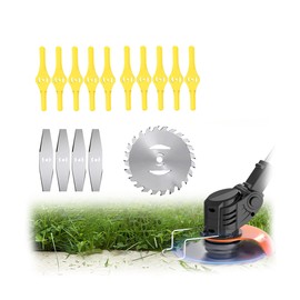 EVOKRYL 15Pcs Cordless Grass Strimmer Blades Replacement Kit - 10 Plastic + 4 Long Metal Strimmer Blades + 1 Round Steel Blade