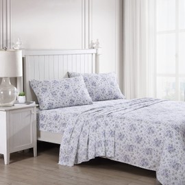 Laura Ashley - Queen Sheet Set, Soft Sateen Cotton Bedding Set - Sleek, Smooth, & Breathable Home Decor (Lilian Purple, Queen)