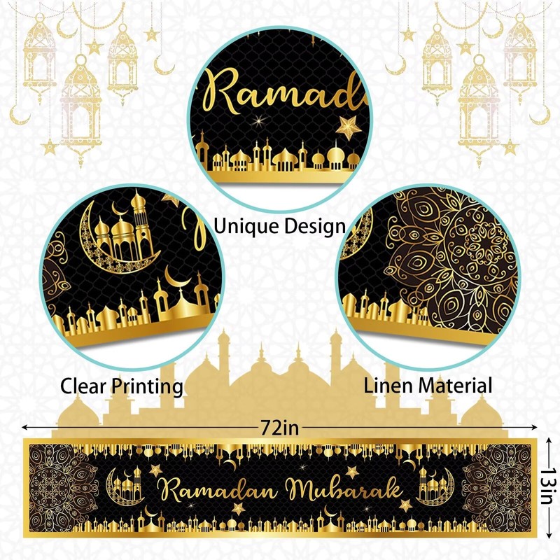 Ramadan Mubarak Table Runner, Ramadan Decorations for Home Table Black