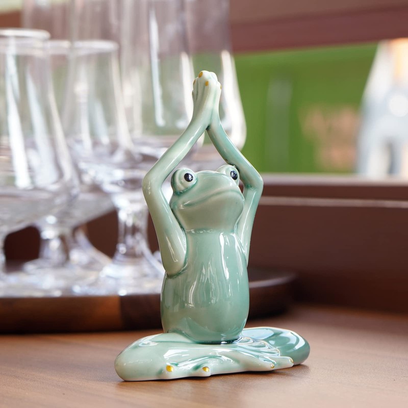 OwMell Ceramic Zen Frog Decor, Ceramic Yoga Pose Meditation Frog