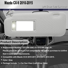 CRAZYPARTS Driver Left Sun Visor Compatible with Mazda CX-9 2010-2015 Replaces# TD11-69-320C-75 TD12-69-320C-75 Color:Gray