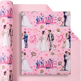 Vnaaem Reversible Pink Wedding Wrapping Paper Roll for Girls Women - Floral & Solid Pink Design Gift Wrap for Holiday Bridal Shower Party - 17 in x 20 ft(Total 28.5sq.ft)