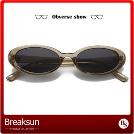 Breaksun Retro Oval Sunglasses for Women Men Fashion Small Oval Sunglasses 90s Vintage Shades (Olive Green/Grey)