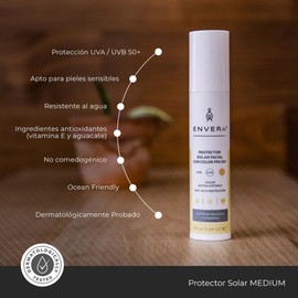 ENVERA Protector Solar Facial con Color MEDIUM Anti Brillo 50ml | Bloqueador Solar Facial Hipoalergénico con Color se Adapta a tu Tono de Piel - Dermatológicamente Probado