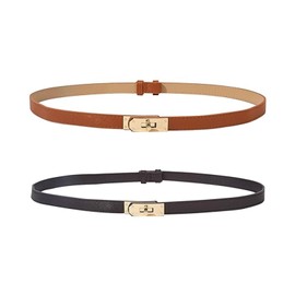 Miiqxx 2 Pack Skinny Belts for Women,ladies Belts,Alloy Turn Lock Leather Belt,Adjustable Thin Belts for Women,skinny Belt Waistband for Jeans Pants Dresses Coat