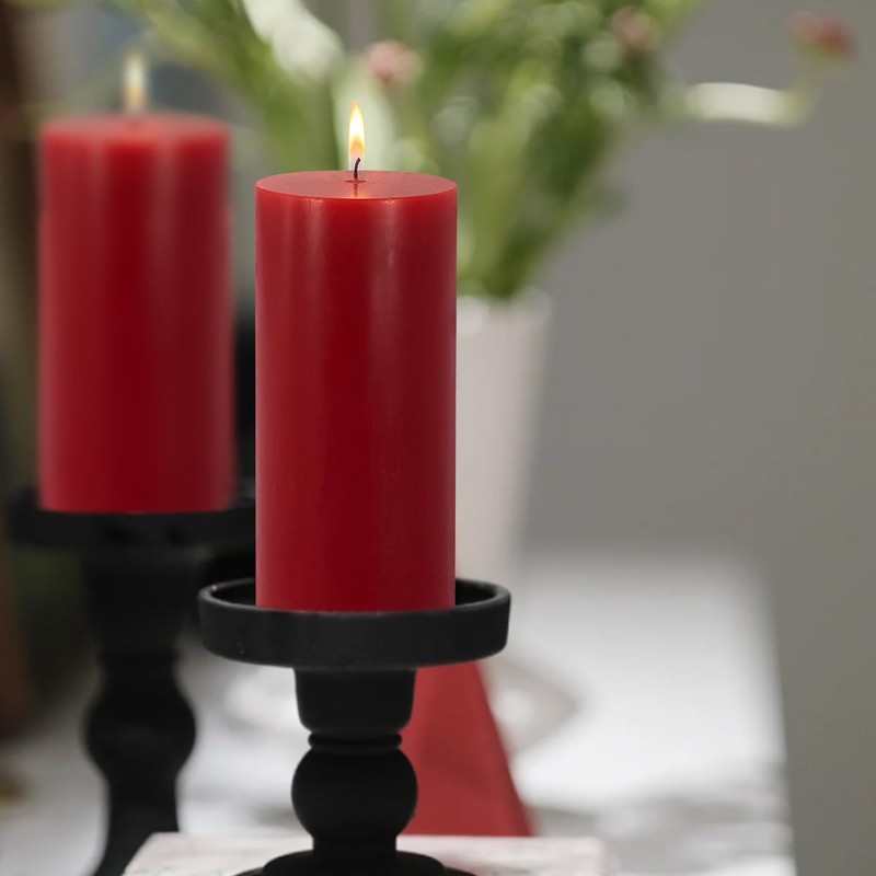 2 Pack 3x8 Hand Poured Red Dripless Pillar Candles, Soy
