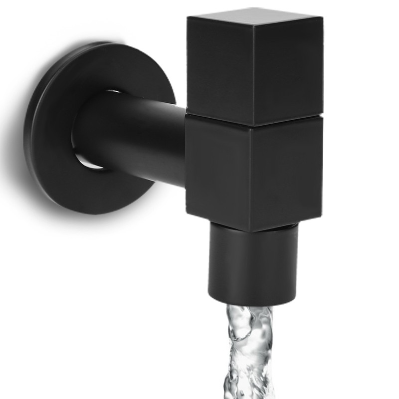 G1/2 Thread Black Copper Faucet Wall Mounted Single Cold Water
