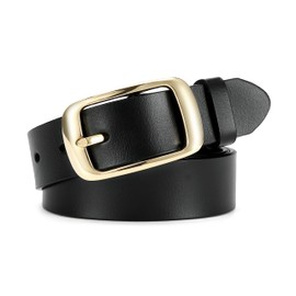 CHAOREN Womens Belt - Black Belt With Gold Buckle Women 1.3" Width - Genuine Leather Crafted by Hand