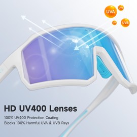 ACBLUCE Kids Sunglasses for Boys Girls Teens, Youth Baseball Sports Sunglasses for Cycling Softball Running for Age 8-16 TR90 Frame White Blue