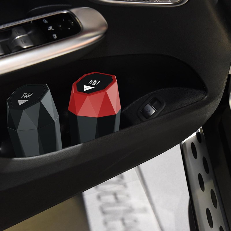 YIOVVOM Car Trash Can with Lid，Mini Diamond Design Automatic Portable