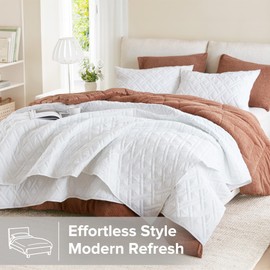 Comfort Spaces Queen Quilt Set Modern Reversible Diamond Coverlet Queen Bedding Set Cozy Quilted Winter Layer, All Season Lightweight Soft Queen Size Quilt, Kienna, Full/Queen White Diamond 3 Piece