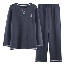 Eleitchtee Men's Pajamas, Long Sleeve, Top and Bottom Set, Spring, Summer, Autumn, Room Wear, Large Size, Room Wear, Thin, 88.2 - 198.4 lbs (40 - 90 kg), Loose, Cotton, Sweat Absorbent, Breathable,