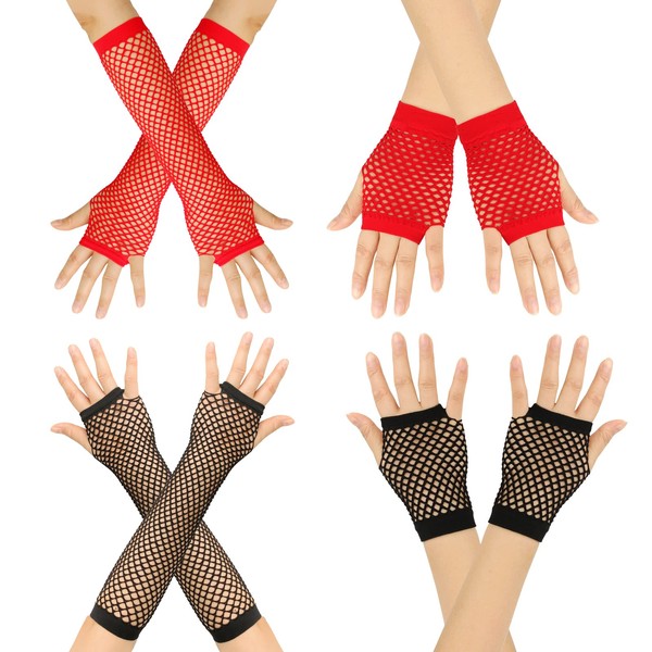WUDQIJI Long and Short Fishnet Gloves, 4 Pairs, Mesh Gloves,