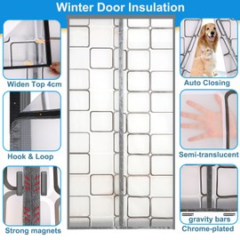 Risareyi Magnetic Heat Protection Curtain Window Grey Door Curtain Thermal Cold Protection Panel Insulation Air Conditioning Fly Curtain Waterproof Windproof Heat Protection Curtain Door for Balcony