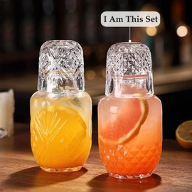 Bedside Water Carafe and Glass Set, Mfacoy 17 OZ Glass Pitcher & 5 OZ Cup, Bedside Night Carafe Pitchers and Water Glass Tumbler Set, Vintage Glass Water Pitcher with Cup Set for Bedroom