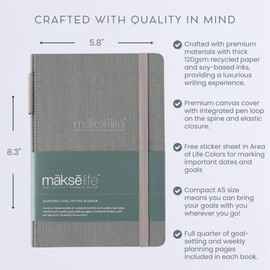 Quarterly Undated Goal-Setting + Weekly Planner, Makselife (Gray)