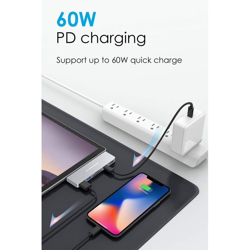 LENTION USB-C 7-in-1 Hub for Surface Pro 7 Only with