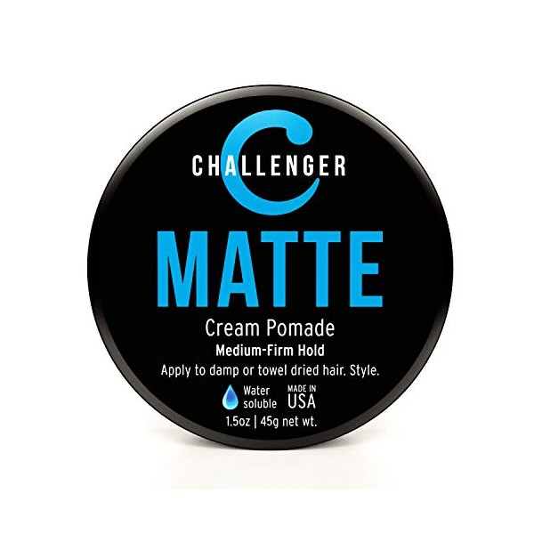 Challenger Men’s Matte Cream Pomade, 1.5 Ounce | Natural Finish, Clean & Subtle Scent | Medium Firm Hold | Best Water Based Hair Styling Paste, Wax, Fiber, Clay, & Gel All In One