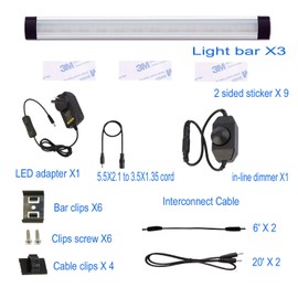 AIBOO Dimmable Led Under Cabinet Lighting Bar Linkable Kits with Rocker Switch Under Counter Kitchen,Showcase,Shelf Lighting(3 Panel Kits Cold White)
