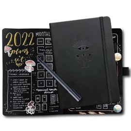 BUKE Dotted Journal - Dot Grid Notebook - 150gsm No Bleed Black Paper - 160 Black Pages - For Women and Men - A5 PU Leather Hardcover 5.75" x 8.5" and Gift Box (BKB-1)