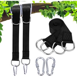 Tree Swing Hanging Straps Kit Short Straps 2 Pcs 9.84inches with Heavy Duty Safety Lock Carabiner Hooks for Swing Hammocks Yoga Seat Sandbags Gym Equipment Pulley System Perfect (Black)
