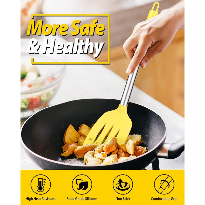 Pack of 2 Silicone Solid Turner, Non Stick Slotted Kitchen