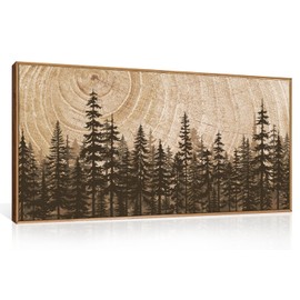 Celestdeco Pine Tree Framed Canvas Wall Art Set, Natural Woodland Landscape Wall Decor, Large Retro Forest Painting, Vintage Brown Artwork for Living Room, Bedroom, Kitchen, Study, Office - 20"x40"