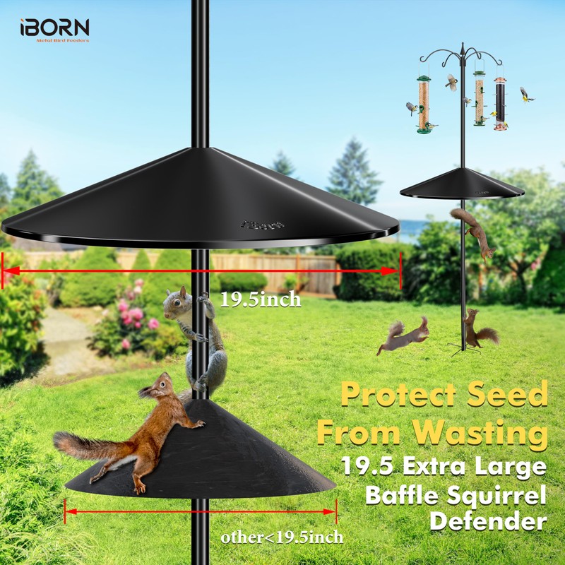 iBorn Squirrel Baffle for Bird Feeder Pole, 19.5” Oversized Squirrel