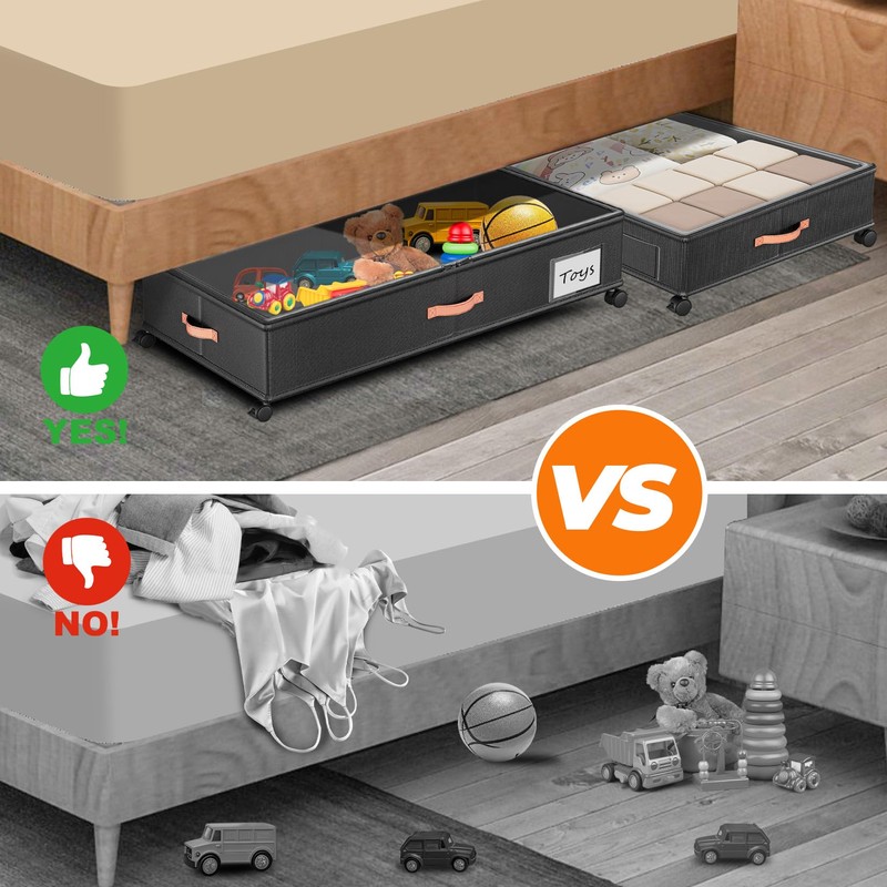 Under Bed Storage with Wheels,2-Pack Under Bed Storage Containers with