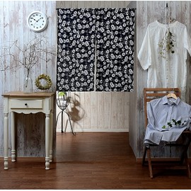 Kuai Noren Noren, Thin, Width 33.5 inches (85 cm), Length 35.4 inches (90 cm), Indigo Dyeing Style, Floral Pattern, Japanese Style, Navy Blue, Blindfold, Short, Kitchen, Living Room, Interior, Heat