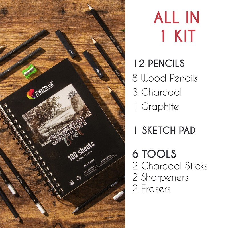 Zenacolor Sketch Book A5 100 Pages 100GSM with 19 Accessories