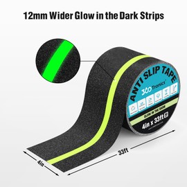 360Tronics Anti Slip Tape Waterproof 4" x 33ft, Green Glow in The Dark Strips Non Skid Tape, 80-grit Heavy Duty Grip Tape for Stairs Treads, Outdoor Non Slip Strips Traction Tape for Steps Ramps Decks