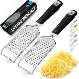 Zulay Kitchen Professional Cheese Grater Stainless Steel 2 Pack, Lemon Zester, Black
