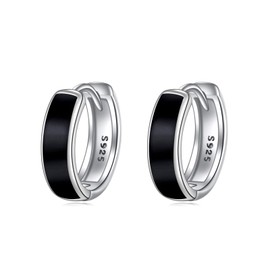 CRMAD Black Hoop Earring Sterling Silver Hoop Earring for Women (black)