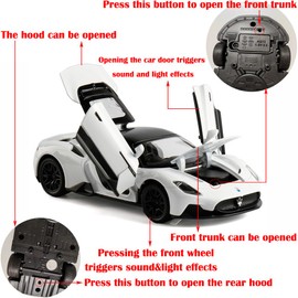 Toy Cars Model MC20 Alloy Collectible Pull Back Vehicles Diecast with Light&Sound (White)