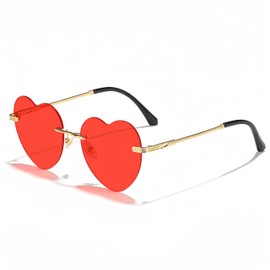 WDZAYXC Minimalist Frameless Heart Shaped Sunglasses, Cute and Fashionable Glasses, red