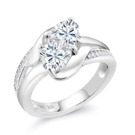 Gem Stone King 925 Sterling Silver Class Ring Ring Set with Near Colorless Heart Shape 1.74cttw Moissanite and Created Sapphire (Size 9)