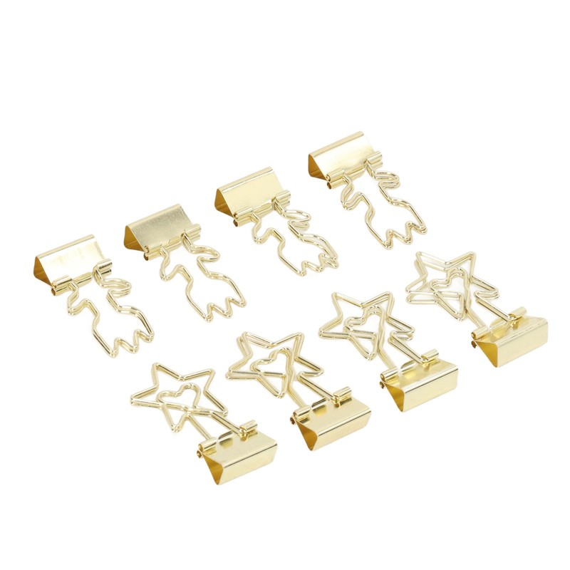 30pcs Gold Binder Clips Flower Shape Pentagonal Heart Shape Electroplating