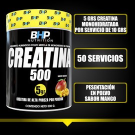 ⚡ Creatina Ultra Monoh ⚡Creatina Ultra Monohidratada Sabor Mango | Nutrición BHP | 500 gramos | Rendimiento Deportivo y Energía Muscular | Suplemento en Polvo 🍑