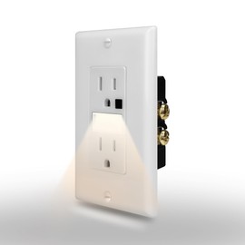 ThunderWay Radiant Adjustable LED Nightlight Outlet, Decorator Electrical Tamper Resistant Wall Outlet 15 Amp 125Volt, Guide Light White LED, Wall Plate Included (1 Pack)