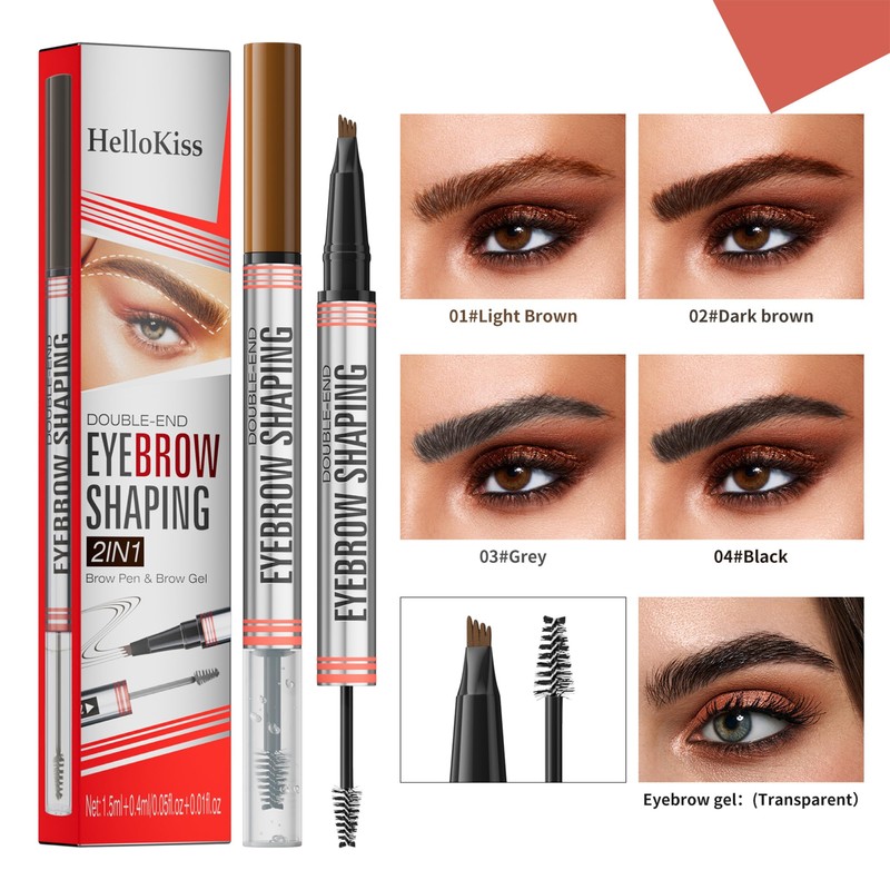 4-Fork Liquid Brow Pen + Waterproof Dual-End Brow Gel and