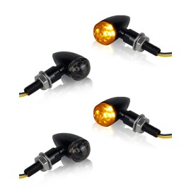 NTHREEAUTO Bullet Motorcycle Turn Signals, Smoked Lens Metal Turn Signal Lights for Cafe Racer Cruiser Compatible with Harley Honda Yamaha Kawasaki, Black Housing - 4Pcs