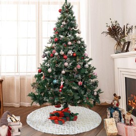 Ywlake Christmas Tree Skirt 36 Inch White Plush Xmas Tree Skirt Base Floor Mat Cover XMAS Party Decor Gold Snowflake Tree Skirt for Christmas New Year Party Holiday Decorations (90cm)
