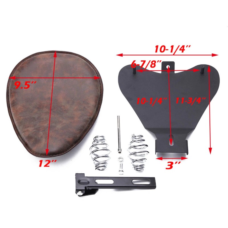 GOODFITMENT Retro Brown Leather Motorcycle Spring Solo Seat w Base